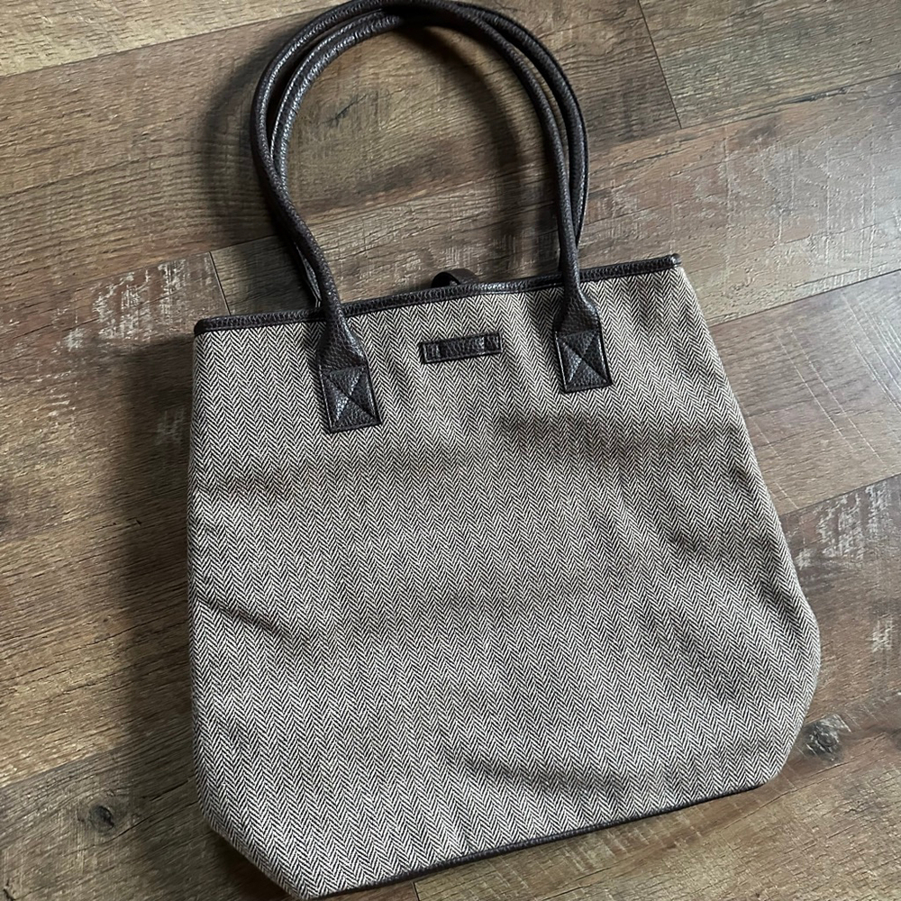 Women's Brown Beige Herringbone Tote Bag